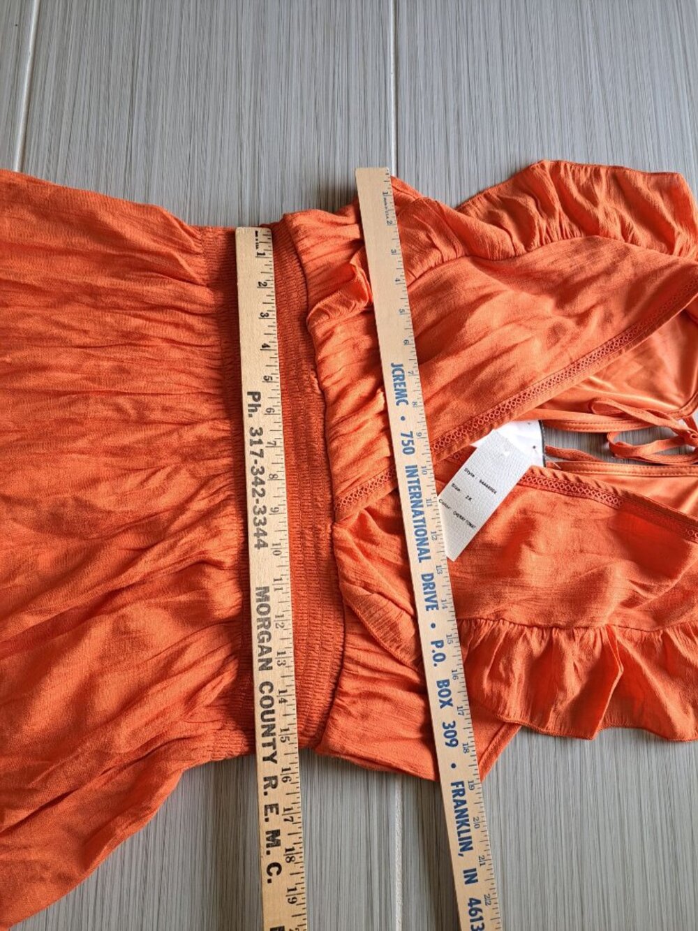 NWT 2XL Kings Road Orange Maxi Dress Ruffle Sleeves Smocked Waist Crochet Hem - Picture 11 of 16